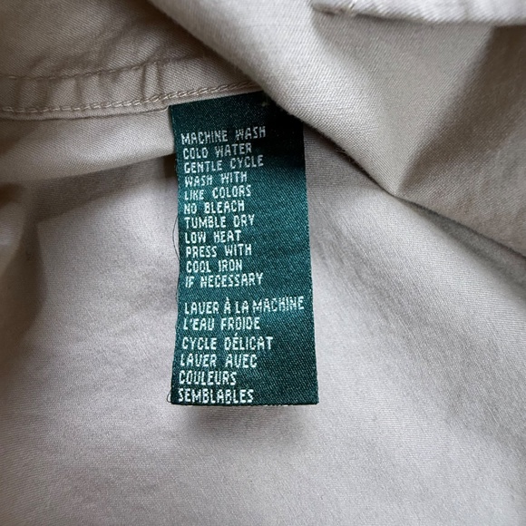 LAUREN Ralph Lauren Snap Button Down Khaki Shirt, Roll-Tab Sleeve, Safari, Sz M - Picture 10 of 13